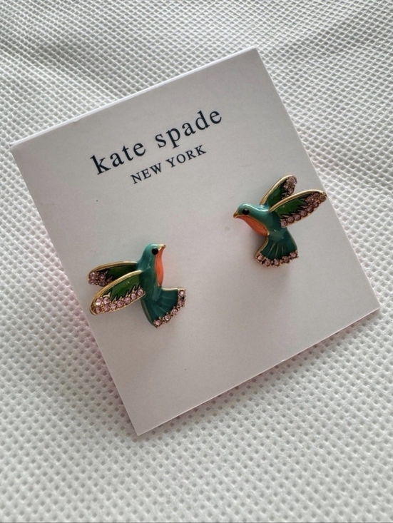 kate spade Jewelry - kate spade enamel green and pink hummingbird stud earrings